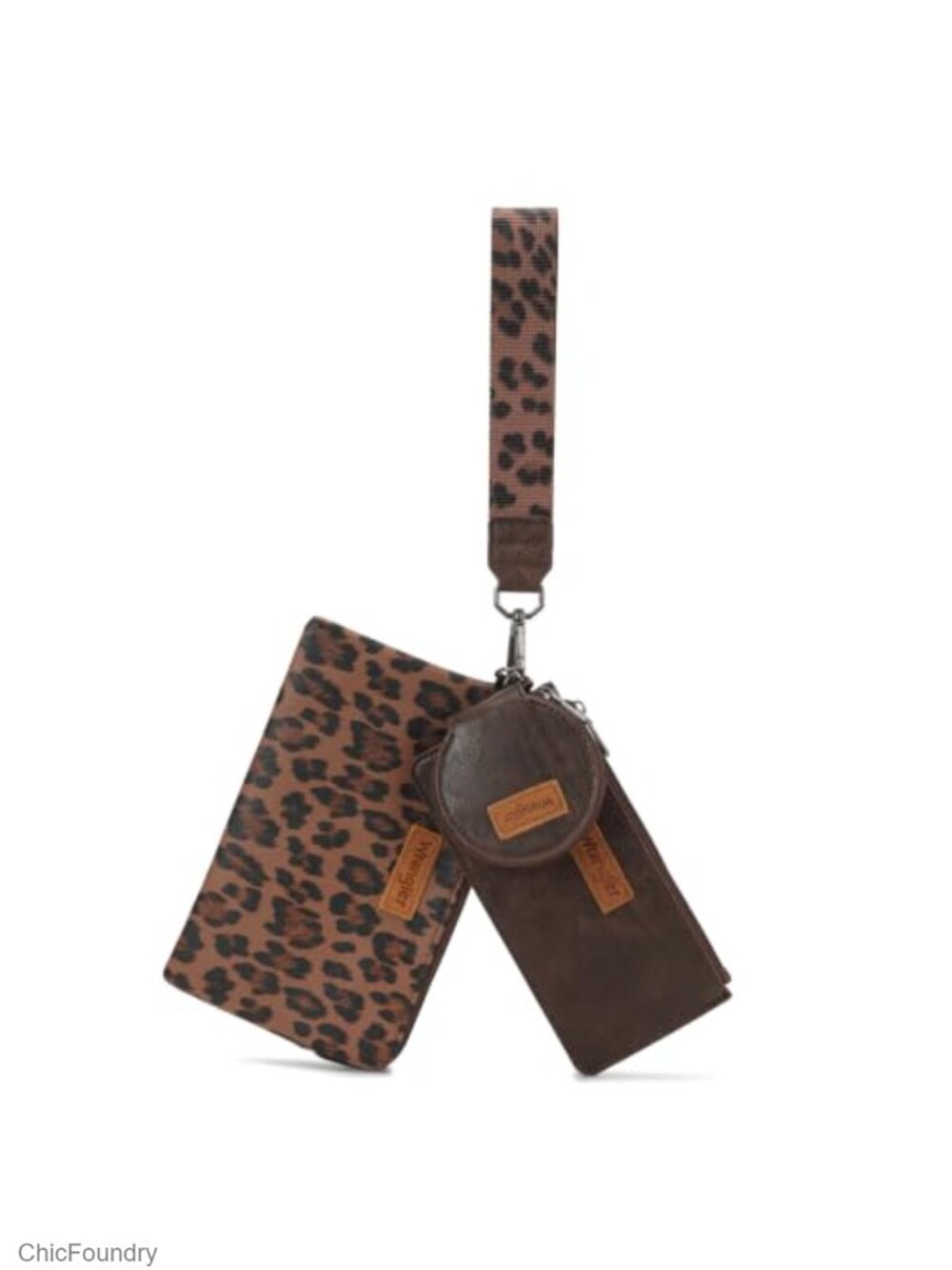 Leopard Print RFID Dual Pouch Wristlet Zip Wallet with Wrist Strap
